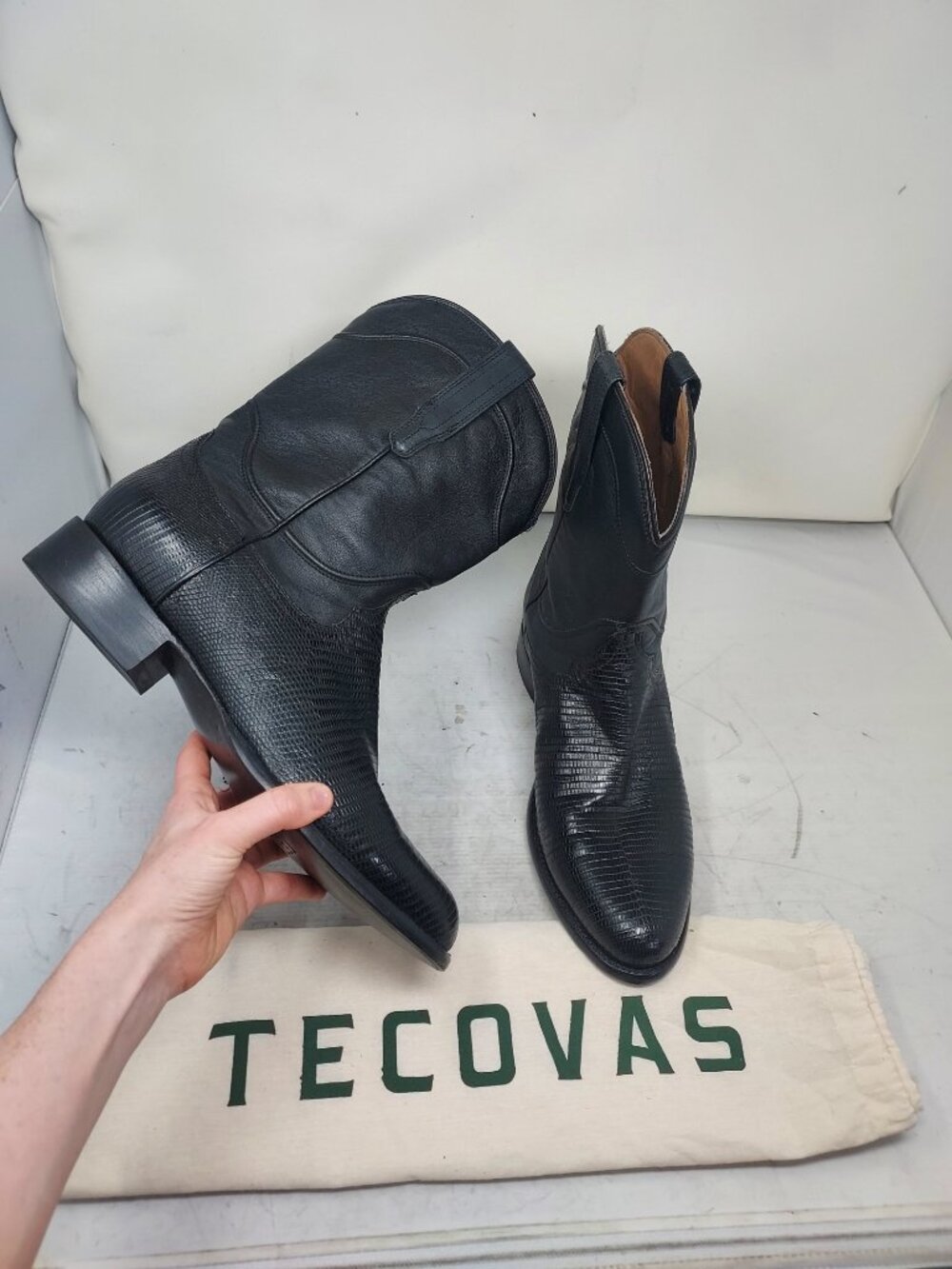 Tecovas MENS Obsidian Black Lizard The Earl Roper Cowboy Boot